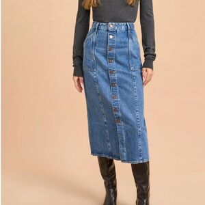 Denim Button-Front Midi Skirt La ligne Brooklyn skirt